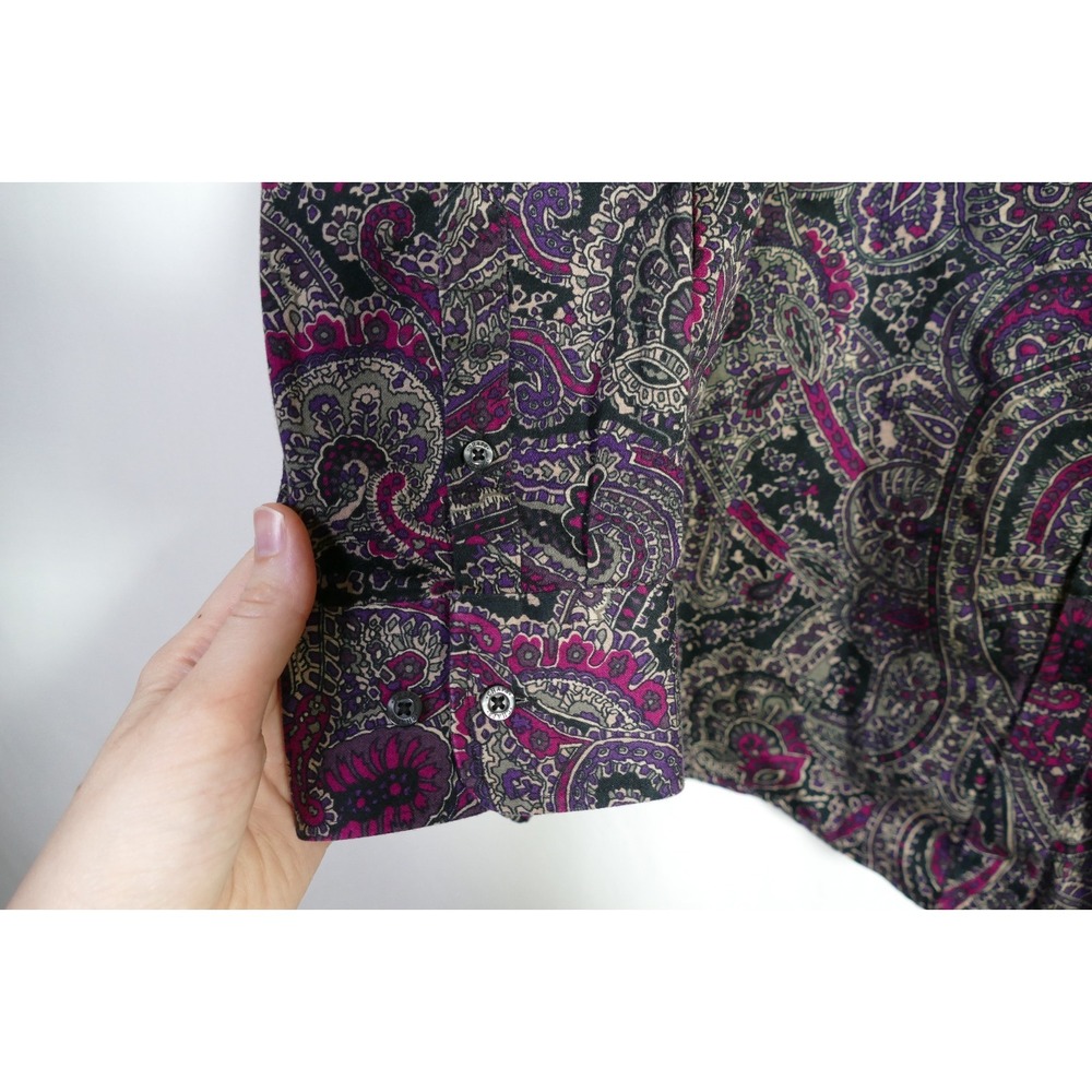 Chaps Womens No Iron Long Sleeve Button Up Top Size 1X Flip Cuffs Paisley Artsy - Picture 2 of 9